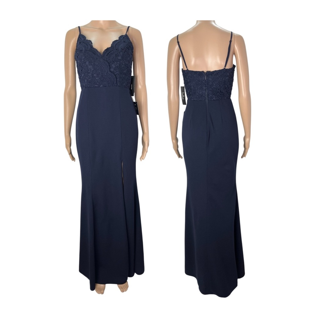 New Lulus Leandra Navy Blue Crochet Lace Maxi Dress Gown Prom Formal Wedding